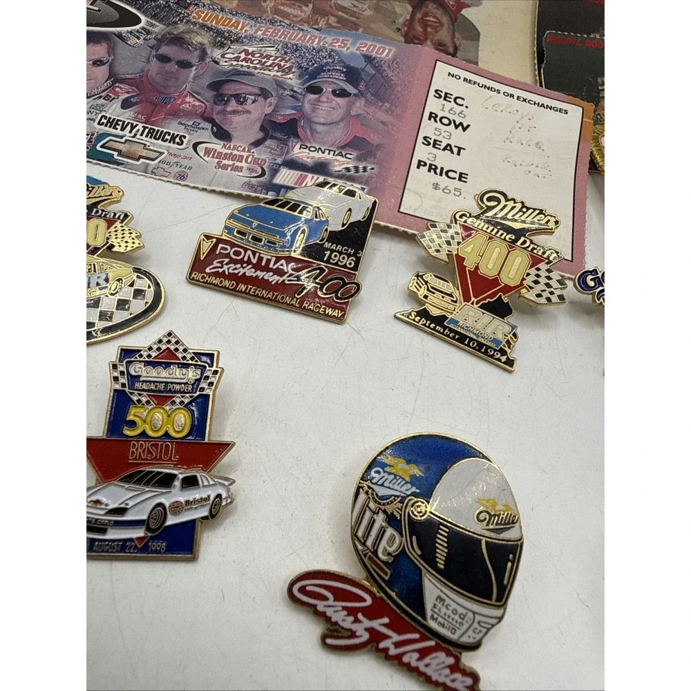 Lot Of Nascar Lapel Pins, Tickets, Patches, Keychain, Vintage
